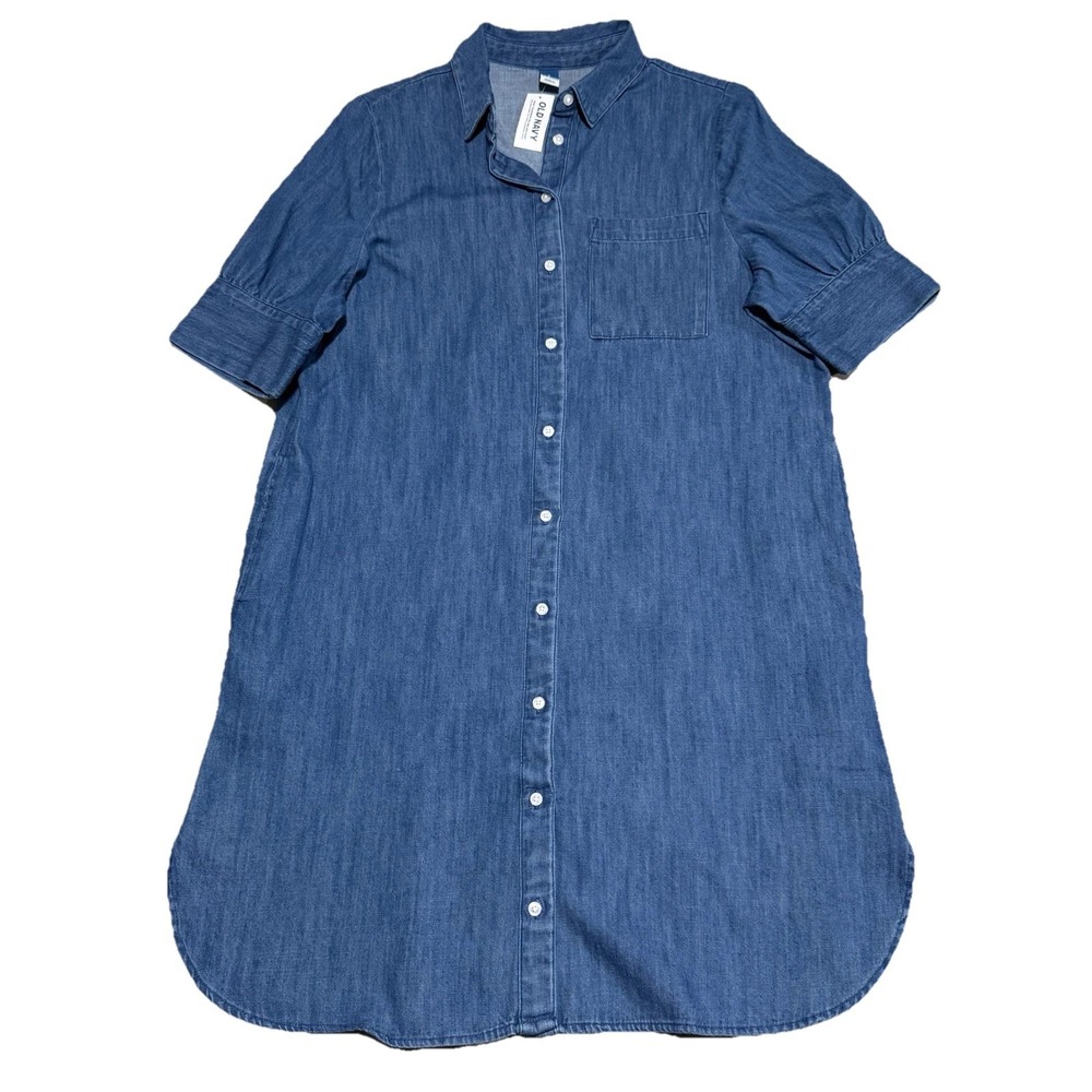 NWT Old Navy Denim Button Down Short Sleeve Shirt Dress Small Relaxed Western
